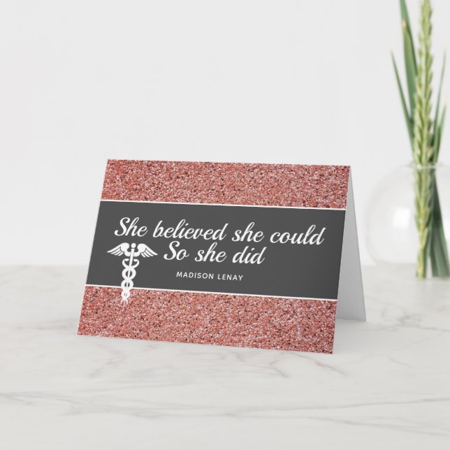 She Believed She Could Nurse Graduate Pink Glitter Card (Front)