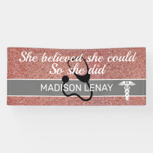 She Believed She Could Nurse Student Pink Glitter Banner