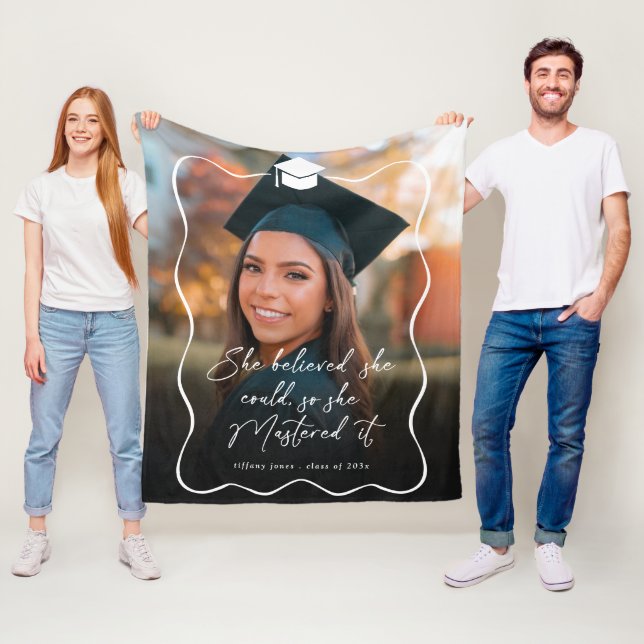 She Believed She Could Photo Mastered Graduation Fleece Blanket (In Situ)