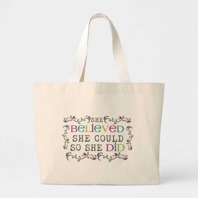 She Believed She Could Quote Large Tote Bag (Front)