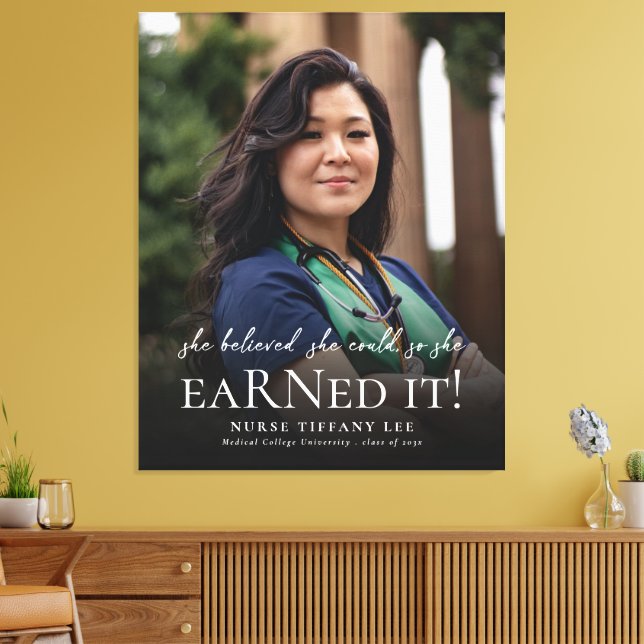 She Believed She Could RN Nurse Photo Graduation  Canvas Print (Insitu(LivingRoom))