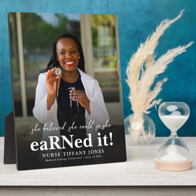 She Believed She Could RN Nurse Photo Graduation Plaque (Side)