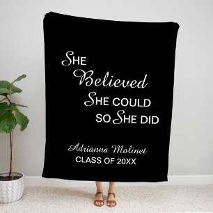 She believed she could so she did black graduation fleece blanket