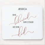 She Believed She Could So She Did Customise Name Mouse Pad<br><div class="desc">Our typography quote mouse pad features the quote "She Believe She Could So She Did." Believed and did are in a beautiful calligraphy script lettering richly adorned with faux rose gold foil, which contrasts beautifully with the rest of the quote in a deep, rich black modern sans serif lettering. Personalise...</div>
