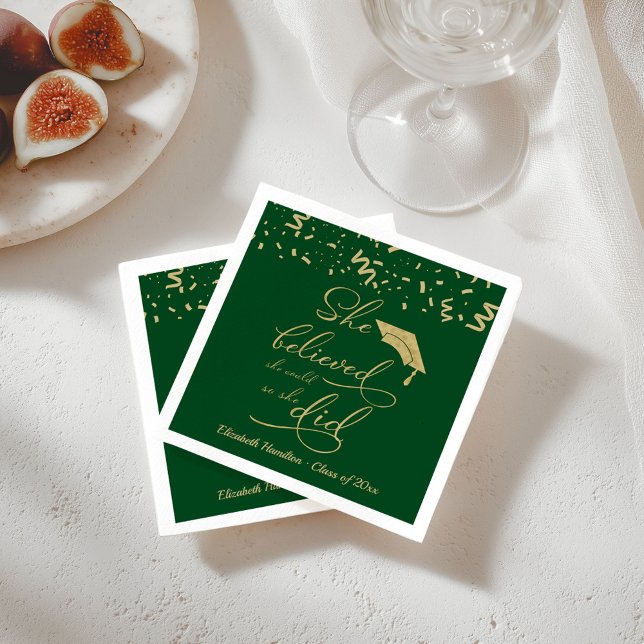 She Believed She Could So She Did Grad Party Green Napkin (Creator Uploaded)
