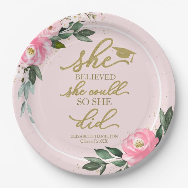 She Believed She Could So She Did Grad Party  Paper Plate (Front)