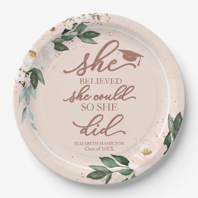 She Believed She Could So She Did Grad Party Paper Plate (Front)
