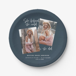 She believed she could so she did graduation blue paper plate