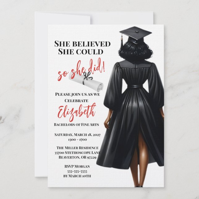 She Believed She Could So She Did Graduation Invitation (Front)
