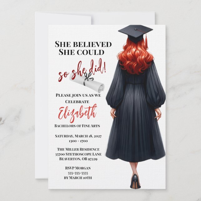 She Believed She Could So She Did Graduation Invitation (Front)