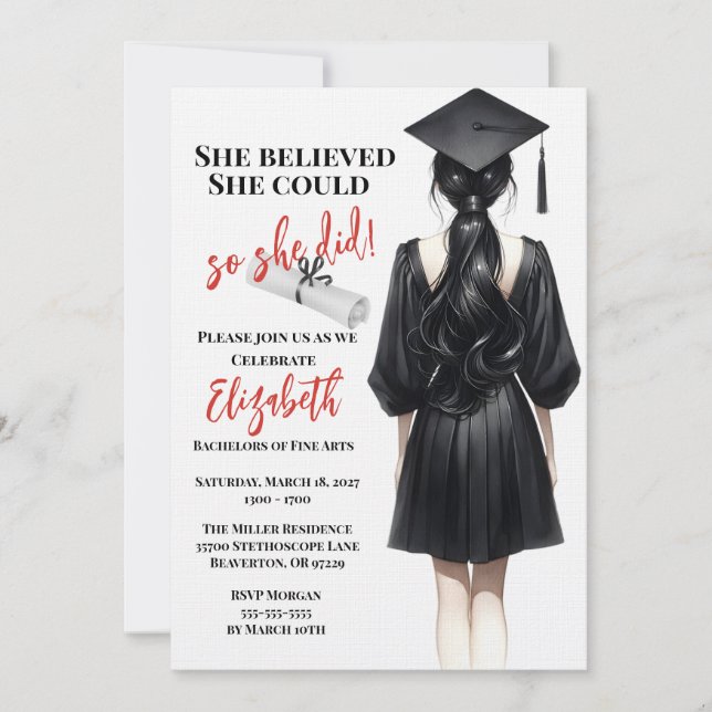 She Believed She Could So She Did Graduation Invitation (Front)