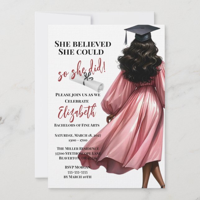 She Believed She Could So She Did Graduation Invitation (Front)
