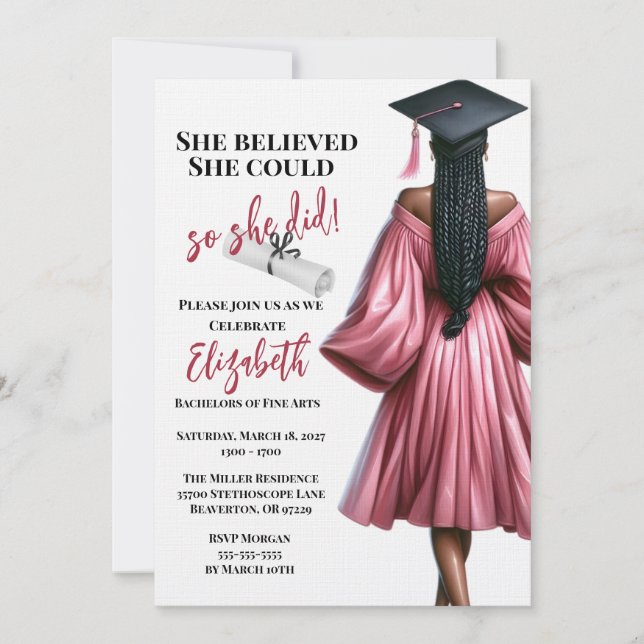 She Believed She Could So She Did Graduation Invitation (Front)