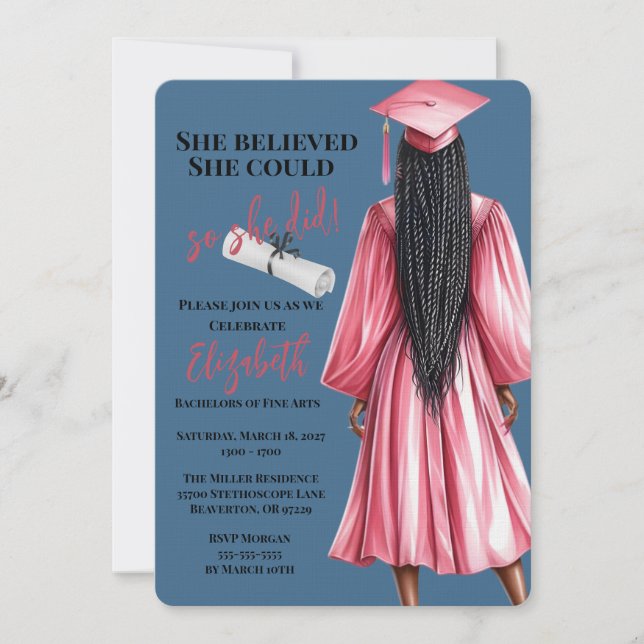 She Believed She Could So She Did Graduation Invitation (Front)
