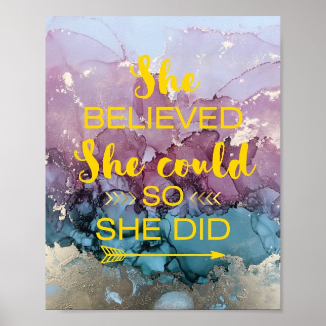 She Believed She Could So She Did Marble Gold Poster (Front)
