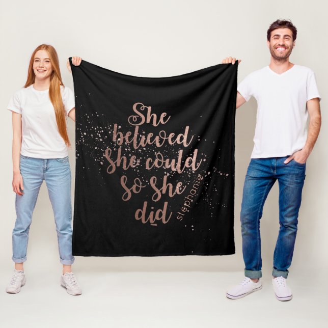 "She Believed She Could So She Did" Personalised Fleece Blanket (In Situ)