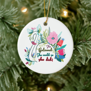 She Believed She Could So She Did Swan with Flower Ceramic Tree Decoration
