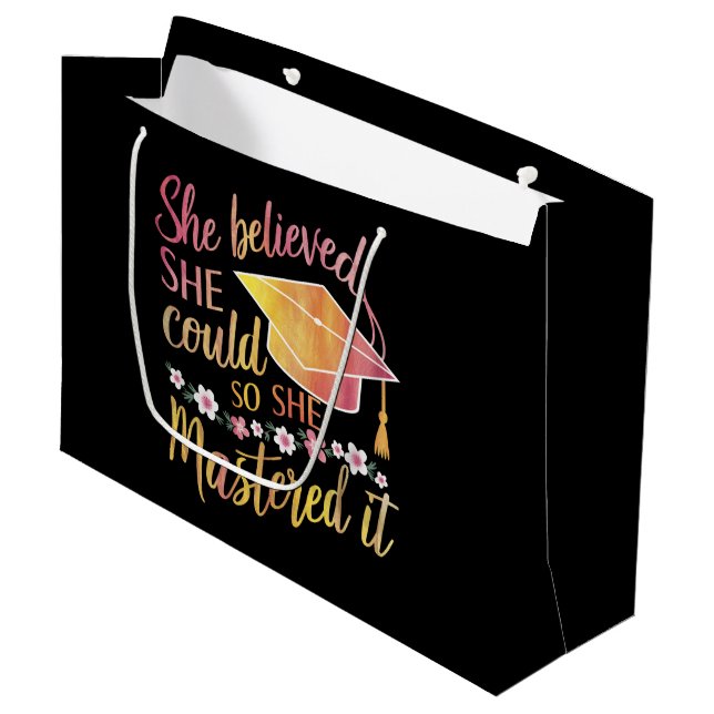 She Believed She Could So She Mastered It Grad Large Gift Bag (Front Angled)