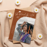 She Believed Terracotta Graduate Curved Photo Announcement<br><div class="desc">Modern and whimsical graduation announcement photo card featuring a curved photo on the front and 1 on the back. The text says "She believed she could,  so she did" with hand drawn stars and a graduation cap. Add the graduate's name,  information,  and message to personalize this card. Terracotta background.</div>