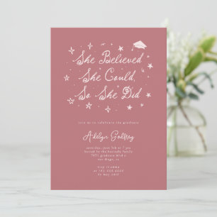 She Believed Typography Pink Graduation Party Invitation