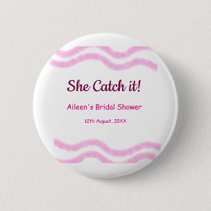 She Catch it pink spiral watercolor lines bridal  6 Cm Round Badge