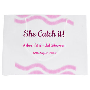 She Catch it pink spiral watercolor lines bridal Large Gift Bag