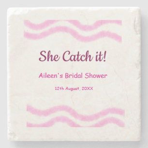 She Catch it pink spiral watercolor lines bridal Stone Coaster