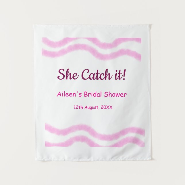 She Catch it pink spiral watercolor lines bridal  Tapestry (Front)