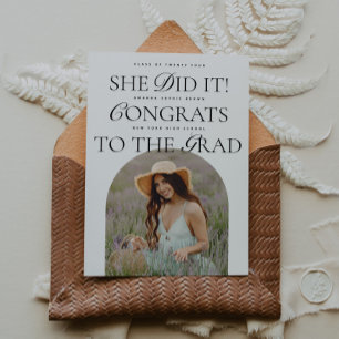 She Did It   Arch Hybrid Font Modern Graduation Invitation