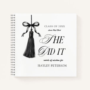 She Did It Black Bow Graduation Party Guestbook Notebook