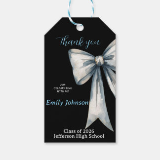 She did it Black Graduation  Photo Blue Bow  Gift Tags