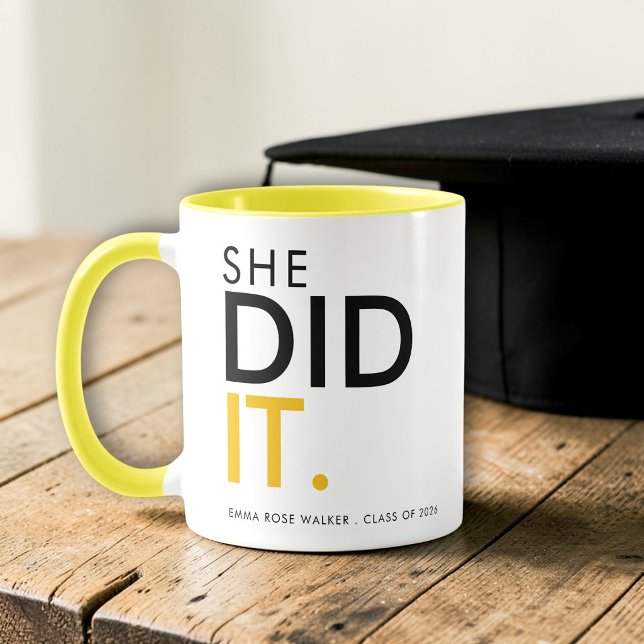 She Did It Black Yellow Graduation Gift Mug (Creator Uploaded)