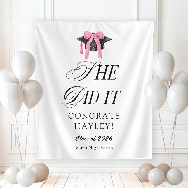 She Did It Coquette Girly Graduation Party Tapestry (Creator Uploaded)