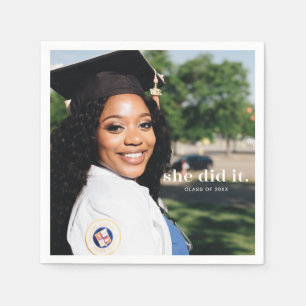 She Did It Custom Graduation Announcement Photo Napkin