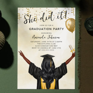 She Did It Female Graduation Party Invitation
