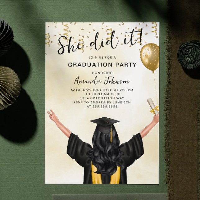 She Did It Female Graduation Party Invitation (Creator Uploaded)