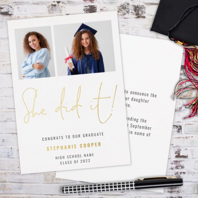 She Did It Grad Announcement 2 Photo Foil (Creator Uploaded)