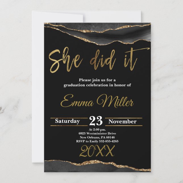 She Did It Grad Party Invitation (Front)