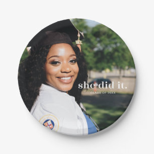 She Did It Graduation Announcement Photo Paper Plate