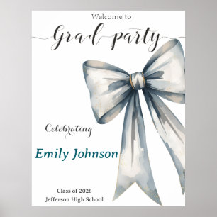 She did it Graduation invitation Photo Blue Bow  Poster