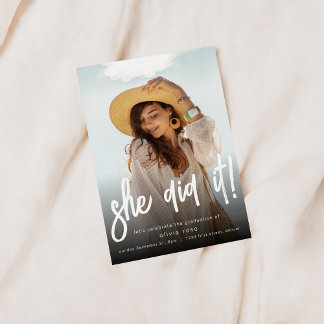 She Did It Graduation Invitation with Photo
