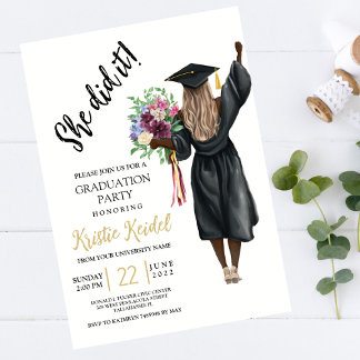 She did it Graduation Party Invitation