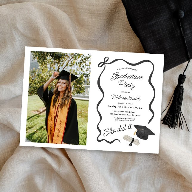 She Did It Graduation Party Photo Invitation (Creator Uploaded)