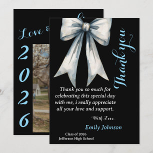 She did it Graduation Thank you  Photo Blue Bow  Invitation