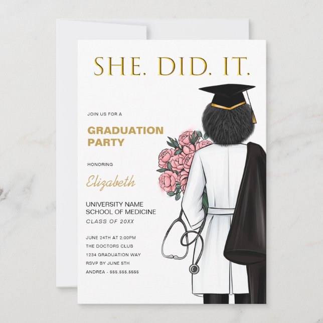 She Did It Medical School Graduation Invitation (Front)