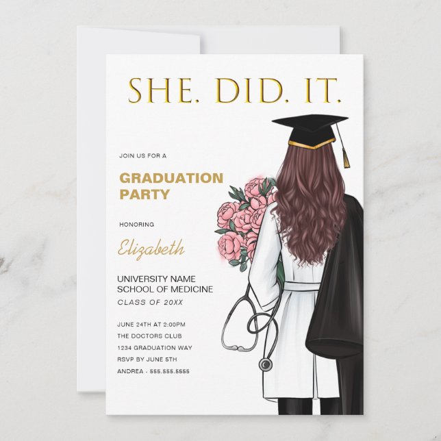 She Did It Medical School Graduation Invitation (Front)