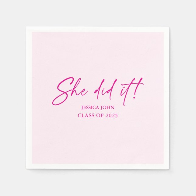 She did it minimal cute pink Graduation Party Napkin (Front)