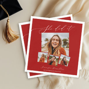 She Did It Minimalist Photo Grad Party  Napkin