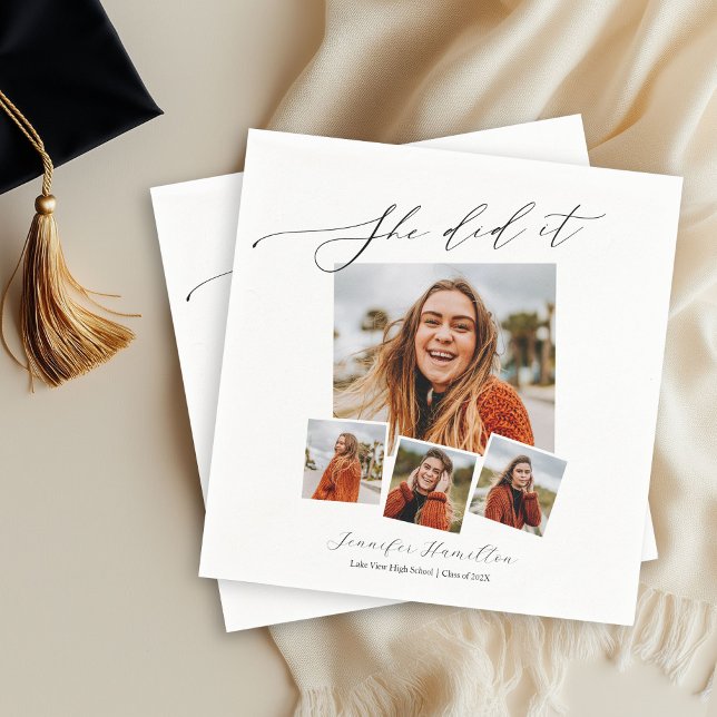 She Did It Minimalist Photo Grad Party  Napkin (Creator Uploaded)