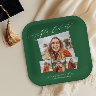 She Did It Minimalist Photo Grad Party  Paper Plate